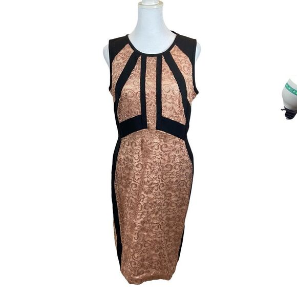 Ivanka Trump Metallic Lace Color Block Sheath‎ Dress Peach Blossom Size 10 - Picture 5 of 15